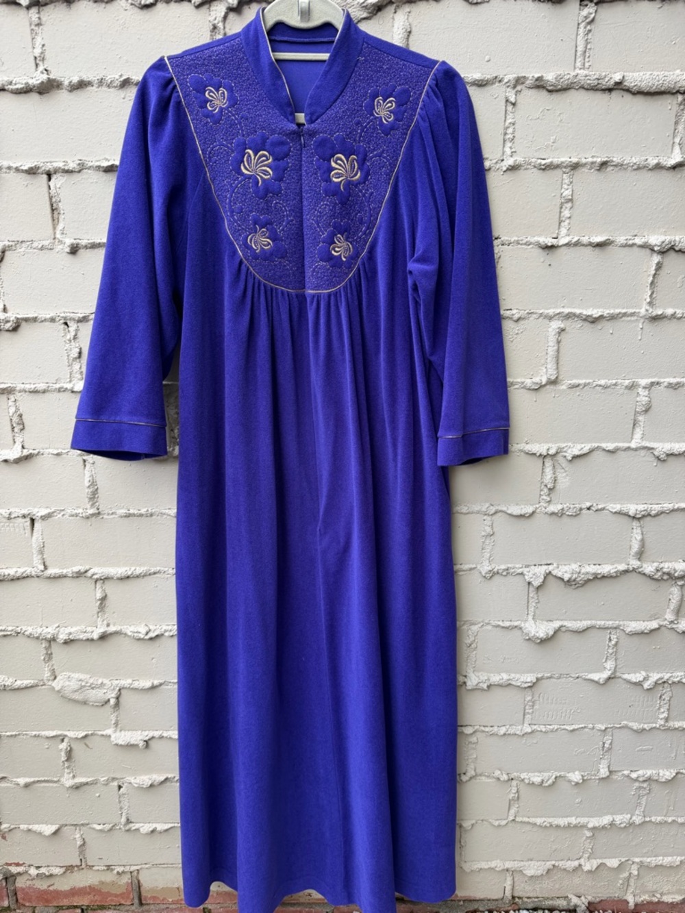 Vintage Vanity Fair Purple Velour Long Robe / Night Gown with Gold Trim